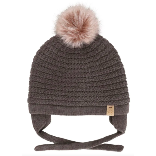 Calikids - Tuque d'hiver doublée en tricot doux avec pompom - Morel